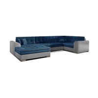 Canapé panoramique convertible CALDERO 5 places bleu marine et gris – angle gauche 