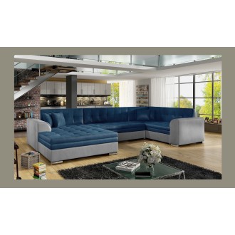 Canapé panoramique convertible CALDERO 5 places bleu marine et gris – angle gauche 