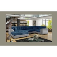 Canapé panoramique convertible CALDERO 5 places bleu marine et gris – angle gauche 