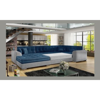Canapé panoramique convertible CALDERO 5 places bleu marine et gris – angle gauche 