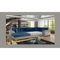Canapé panoramique convertible CALDERO 5 places bleu marine et gris – angle gauche 