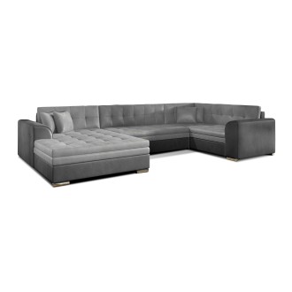 Canapé panoramique convertible CALDERO 5 places gris clair et foncé – angle gauche 