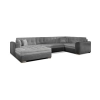 Canapé panoramique convertible CALDERO 5 places gris clair et foncé – angle gauche 