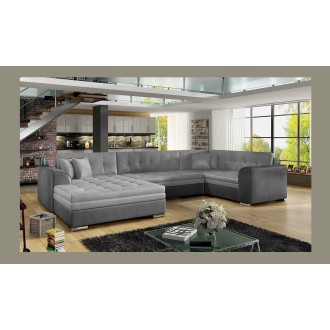 Canapé panoramique convertible CALDERO 5 places gris clair et foncé – angle gauche 