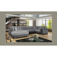 Canapé panoramique convertible CALDERO 5 places gris clair et foncé – angle gauche 