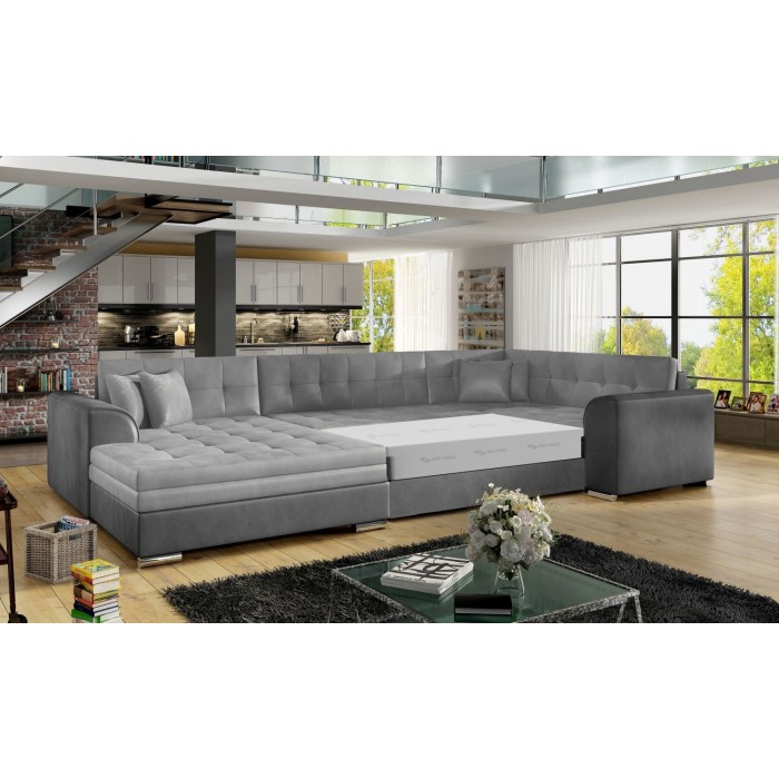 Canapé panoramique convertible CALDERO 5 places gris clair et foncé – angle gauche 