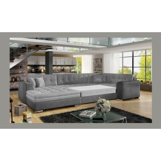 Canapé panoramique convertible CALDERO 5 places gris clair et foncé – angle gauche 