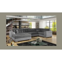 Canapé panoramique convertible CALDERO 5 places gris clair et foncé – angle gauche – 4 coussins 