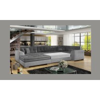 Canapé panoramique convertible CALDERO 5 places gris clair et foncé – angle gauche – 4 coussins 