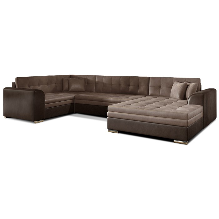 Canapé panoramique convertible CALDERO 5 places marron – angle droit 
