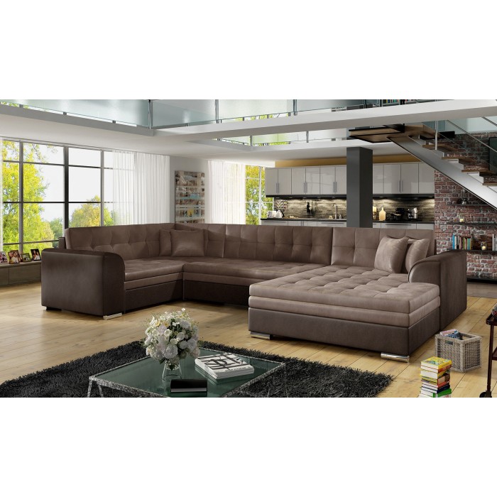 Canapé panoramique convertible CALDERO 5 places marron – angle droit 