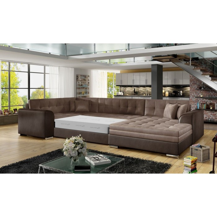 Canapé panoramique convertible CALDERO 5 places marron – angle droit 