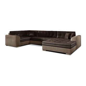 Canapé panoramique convertible CALDERO 5 places marron – angle droit – 4 coussins 