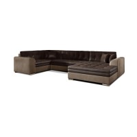 Canapé panoramique convertible CALDERO 5 places marron – angle droit – 4 coussins 