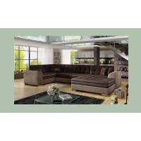 Canapé panoramique convertible CALDERO 5 places marron – angle droit – 4 coussins 