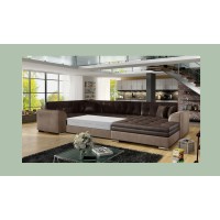 Canapé panoramique convertible CALDERO 5 places marron – angle droit – 4 coussins 