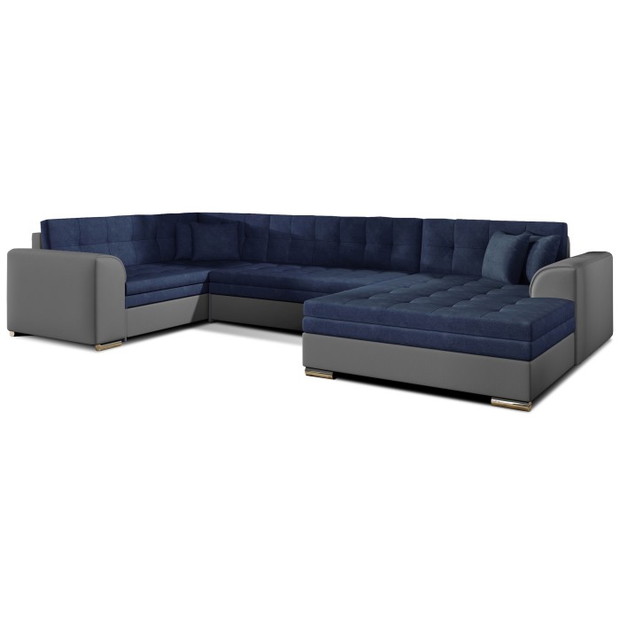 Canapé panoramique convertible CALDERO 5 places bleu marine et gris – angle droit 