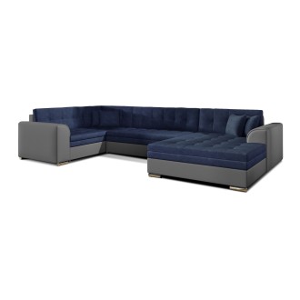 Canapé panoramique convertible CALDERO 5 places bleu marine et gris – angle droit 