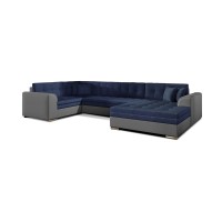 Canapé panoramique convertible CALDERO 5 places bleu marine et gris – angle droit 