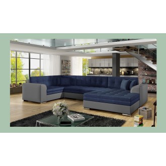 Canapé panoramique convertible CALDERO 5 places bleu marine et gris – angle droit 