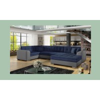 Canapé panoramique convertible CALDERO 5 places bleu marine et gris – angle droit 