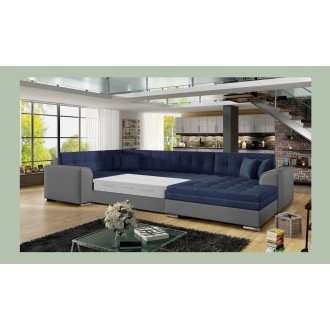 Canapé panoramique convertible CALDERO 5 places bleu marine et gris – angle droit 