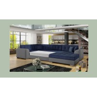 Canapé panoramique convertible CALDERO 5 places bleu marine et gris – angle droit 