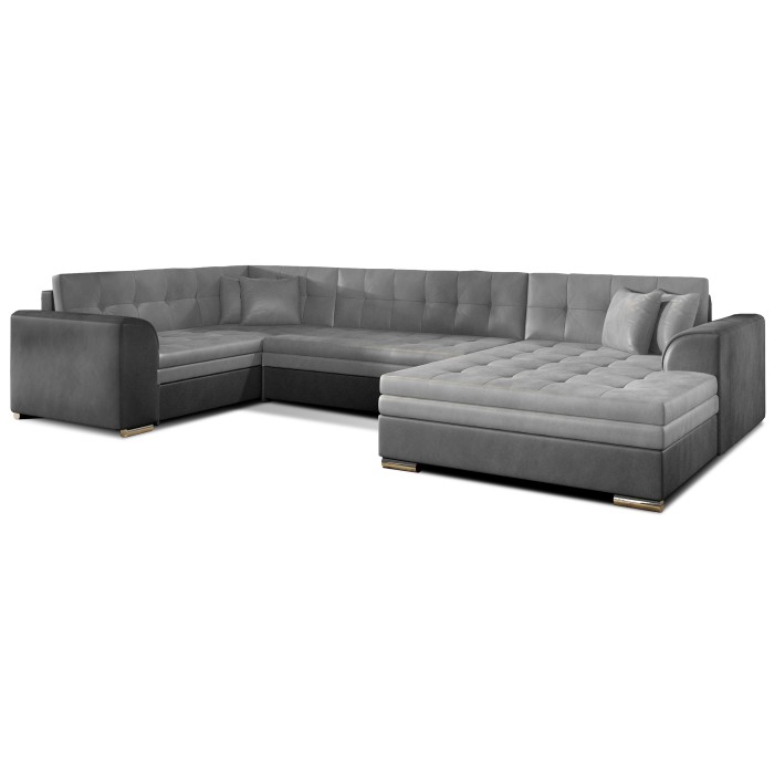 Canapé panoramique convertible CALDERO 5 places gris clair et foncé – angle droit 