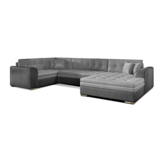 Canapé panoramique convertible CALDERO 5 places gris clair et foncé – angle droit 