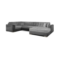 Canapé panoramique convertible CALDERO 5 places gris clair et foncé – angle droit 