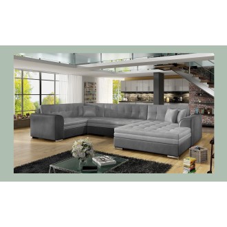 Canapé panoramique convertible CALDERO 5 places gris clair et foncé – angle droit 