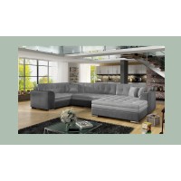 Canapé panoramique convertible CALDERO 5 places gris clair et foncé – angle droit 