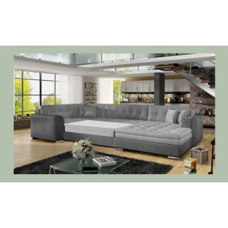 Canapé panoramique convertible CALDERO 5 places gris clair et foncé – angle droit 