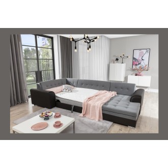 Canapé panoramique convertible CALDERO 5 places gris clair et foncé – angle droit 