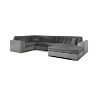 Canapé panoramique convertible CALDERO 5 places gris clair et foncé – angle droit – 4 coussins 