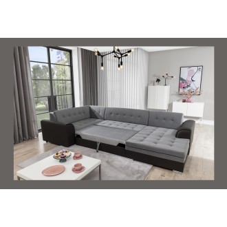 Canapé panoramique convertible CALDERO 5 places gris clair et foncé – angle droit – 4 coussins 