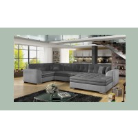 Canapé panoramique convertible CALDERO 5 places gris clair et foncé – angle droit – 4 coussins 