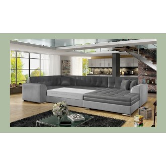 Canapé panoramique convertible CALDERO 5 places gris clair et foncé – angle droit – 4 coussins 