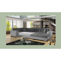 Canapé panoramique convertible CALDERO 5 places gris clair et foncé – angle droit – 4 coussins 