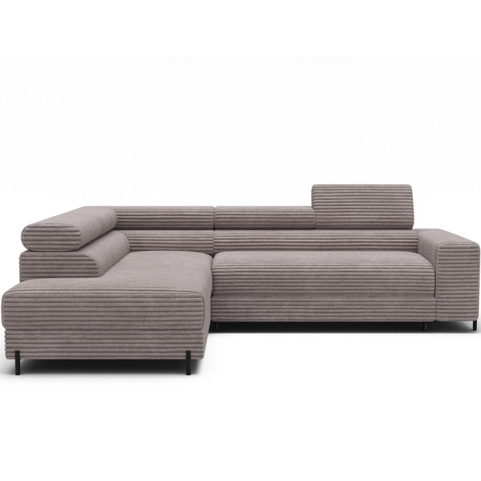 Canapé d'angle COLESIA convertible 5 places gris velours côtelé – gauche – 274x200cm 