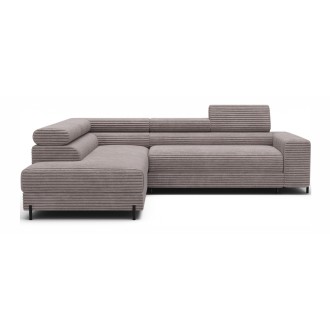Canapé d'angle COLESIA convertible 5 places gris velours côtelé – gauche – 274x200cm 