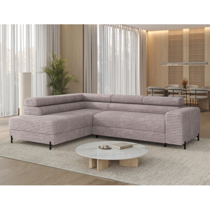 Canapé d'angle COLESIA convertible 5 places gris velours côtelé – gauche – 274x200cm 