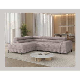 Canapé d'angle COLESIA convertible 5 places gris velours côtelé – gauche – 274x200cm 