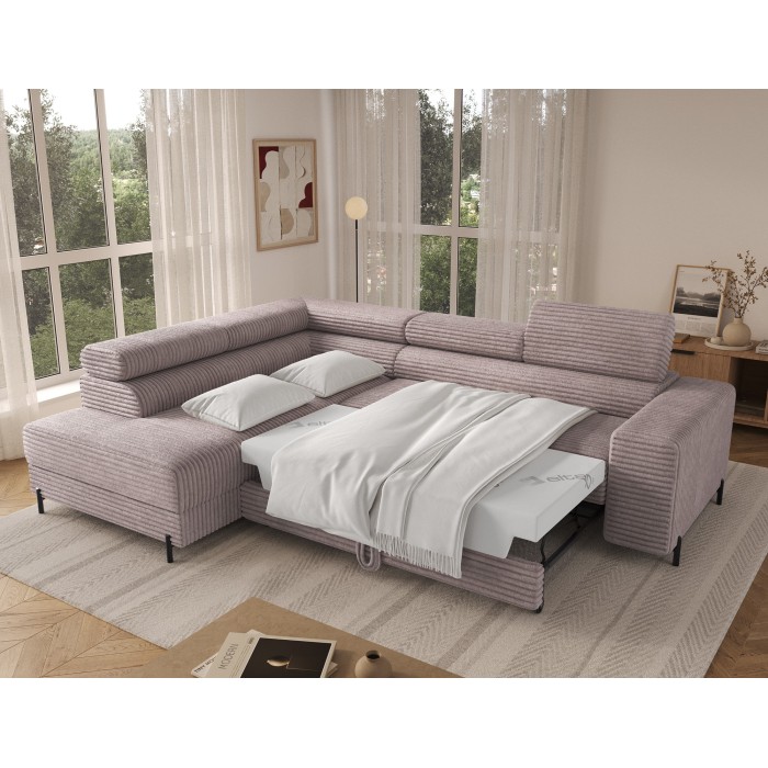 Canapé d'angle COLESIA convertible 5 places gris velours côtelé – gauche – 274x200cm 
