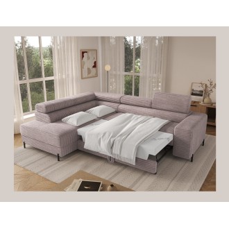 Canapé d'angle COLESIA convertible 5 places gris velours côtelé – gauche – 274x200cm 