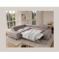 Canapé d'angle COLESIA convertible 5 places gris velours côtelé – gauche – 274x200cm 