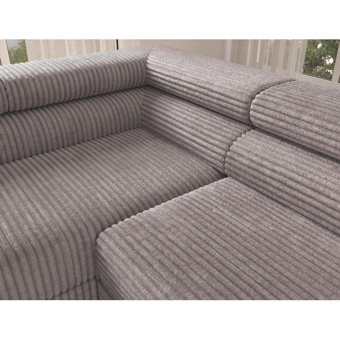 Canapé d'angle COLESIA convertible 5 places gris velours côtelé – gauche – 274x200cm 