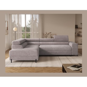 Canapé d'angle COLESIA convertible 5 places gris velours côtelé – gauche – 274x200cm 
