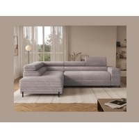 Canapé d'angle COLESIA convertible 5 places gris velours côtelé – gauche – 274x200cm 