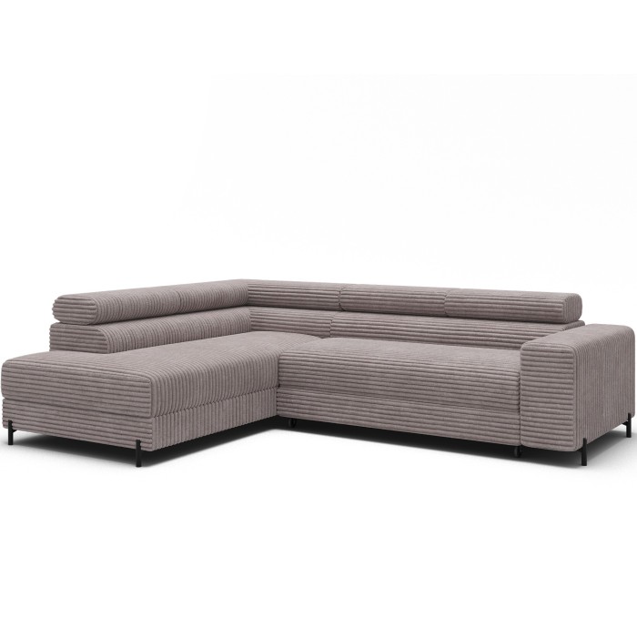 Canapé d'angle COLESIA convertible 5 places gris velours côtelé – gauche – 274x200cm 